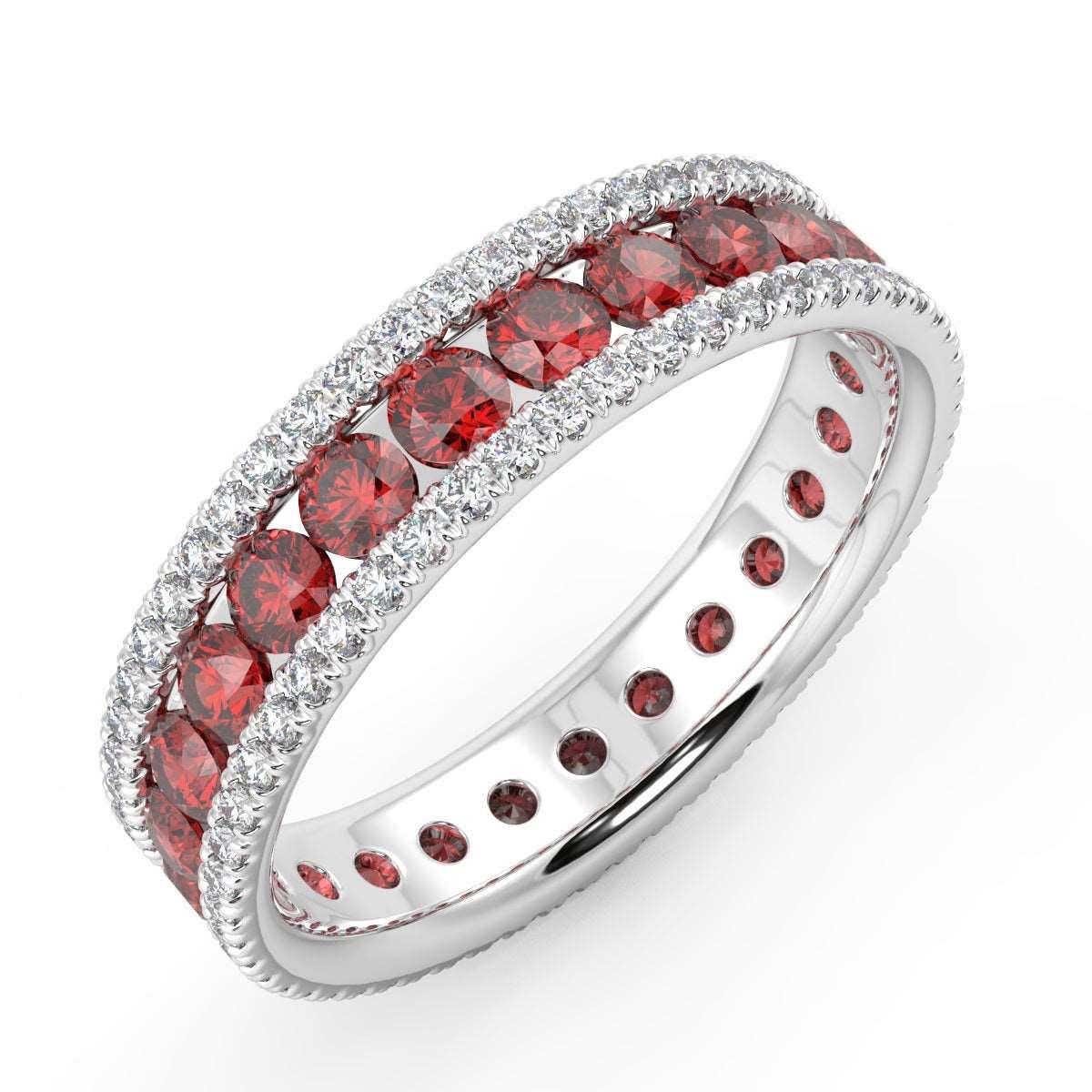 2.50 Ct Ruby and Diamond Full Eternity Ring in 18k White Gold