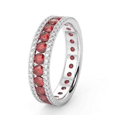 2.50 Ct Ruby and Diamond Full Eternity Ring in 18k White Gold