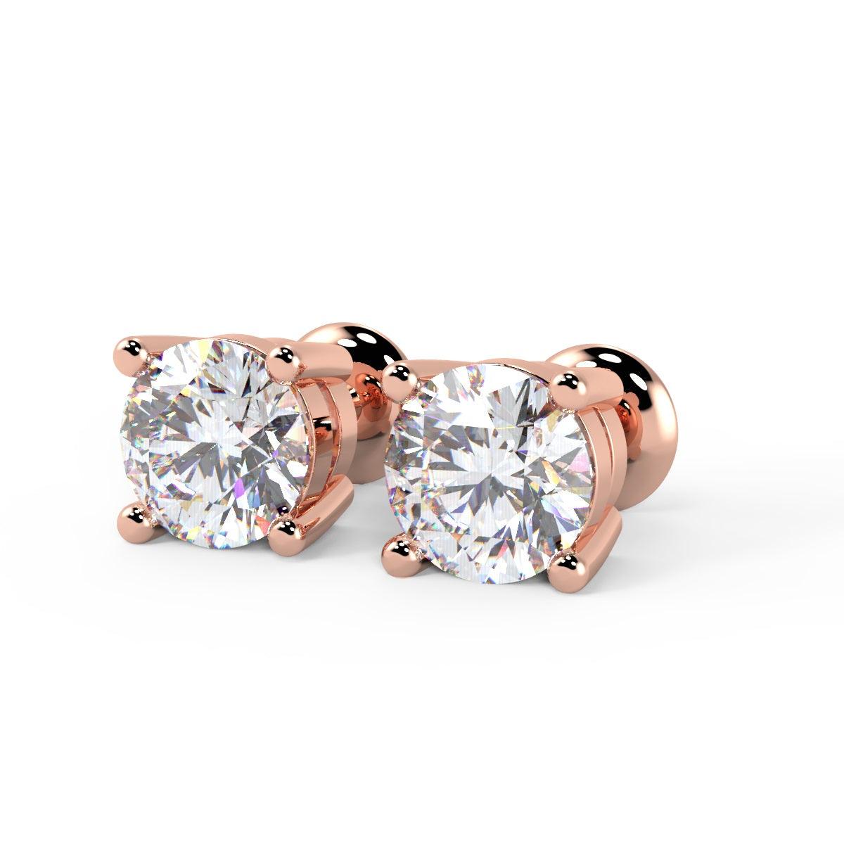 IGI Certified Round lab Diamond Stud Earrings in 18k Rose Gold 2ct-4ct E/VS