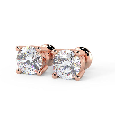 Certified D/VS1 2.33Ct Lab Grown Round Diamond Stud Earrings in 18k Rose Gold 2.89grams