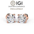 IGI Certified Round lab Diamond Stud Earrings in 18k Rose Gold 2ct-4ct E/VS