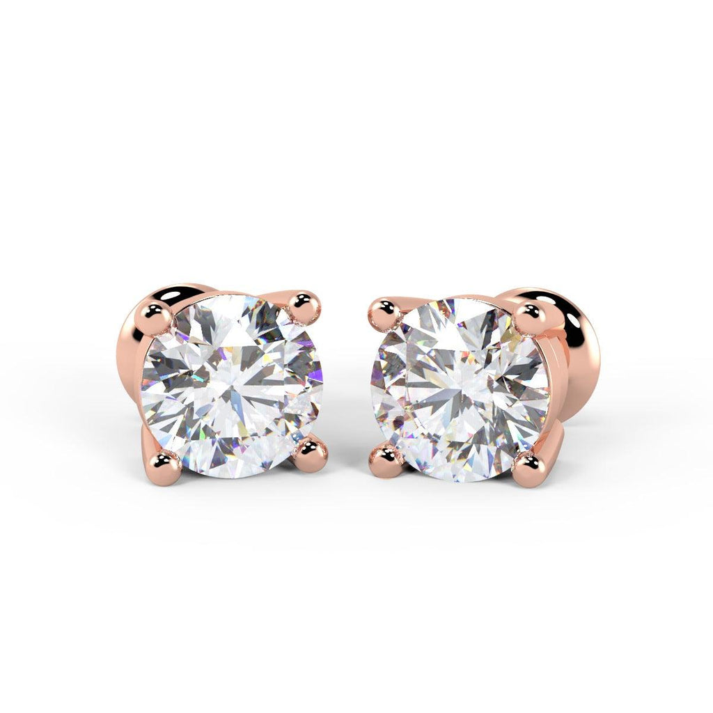 IGI Certified Round lab Diamond Stud Earrings in 18k Rose Gold 2ct-4ct E/VS