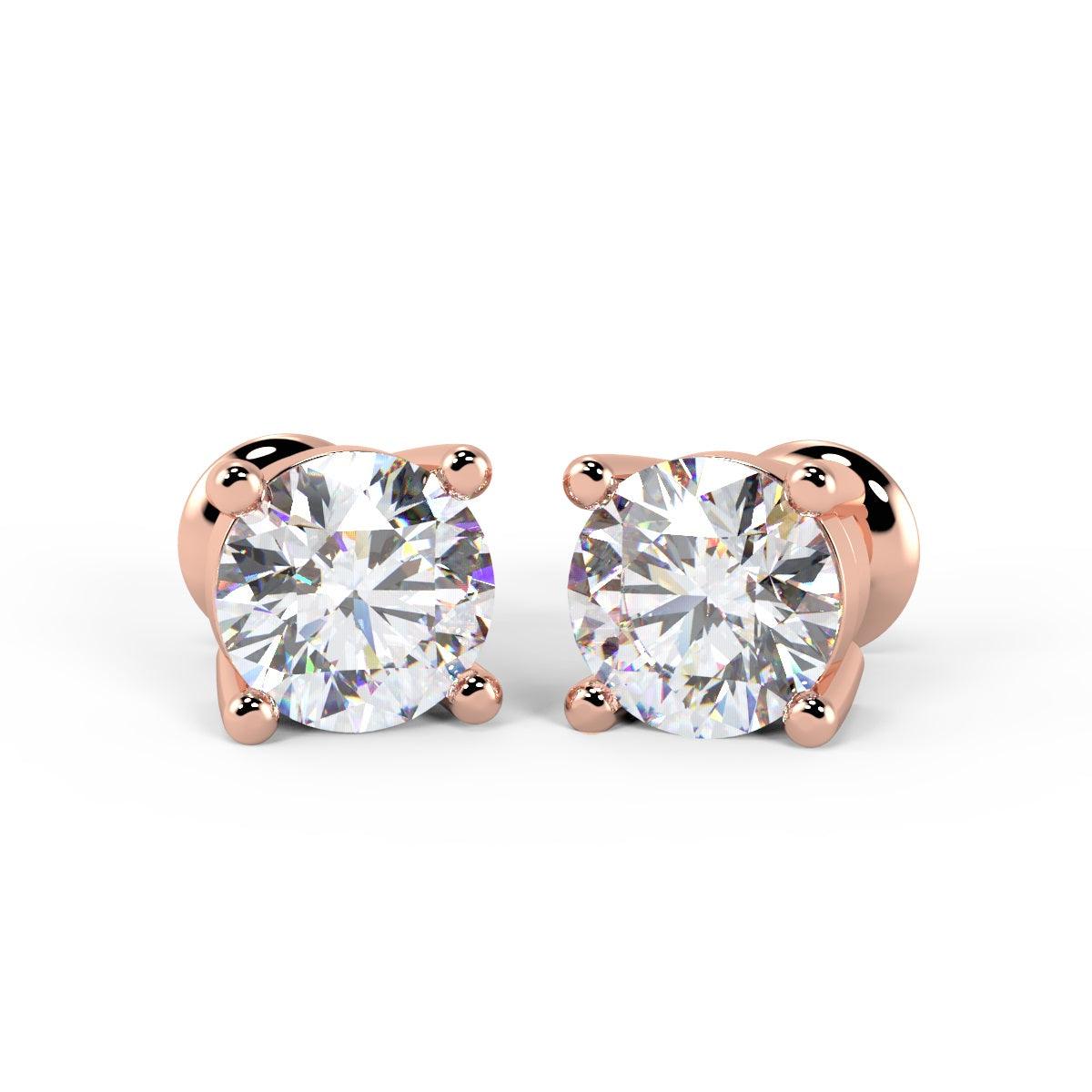 IGI Certified Round lab Diamond Stud Earrings in 18k Rose Gold 2ct-4ct E/VS