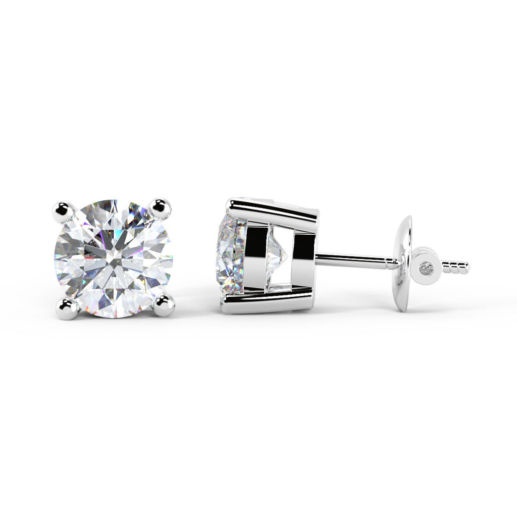 Clearance Sale ! IGI Certified Round Diamond Stud Earrings in Platinum - 2Ct-4Ct G/VVS-VS