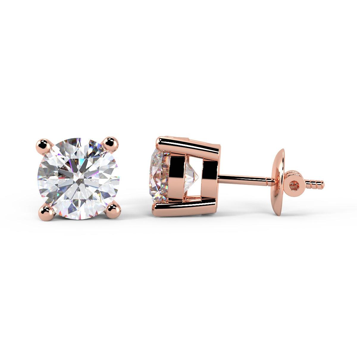 Certified D/VS1 2.33Ct Lab Grown Round Diamond Stud Earrings in 18k Rose Gold 2.89grams