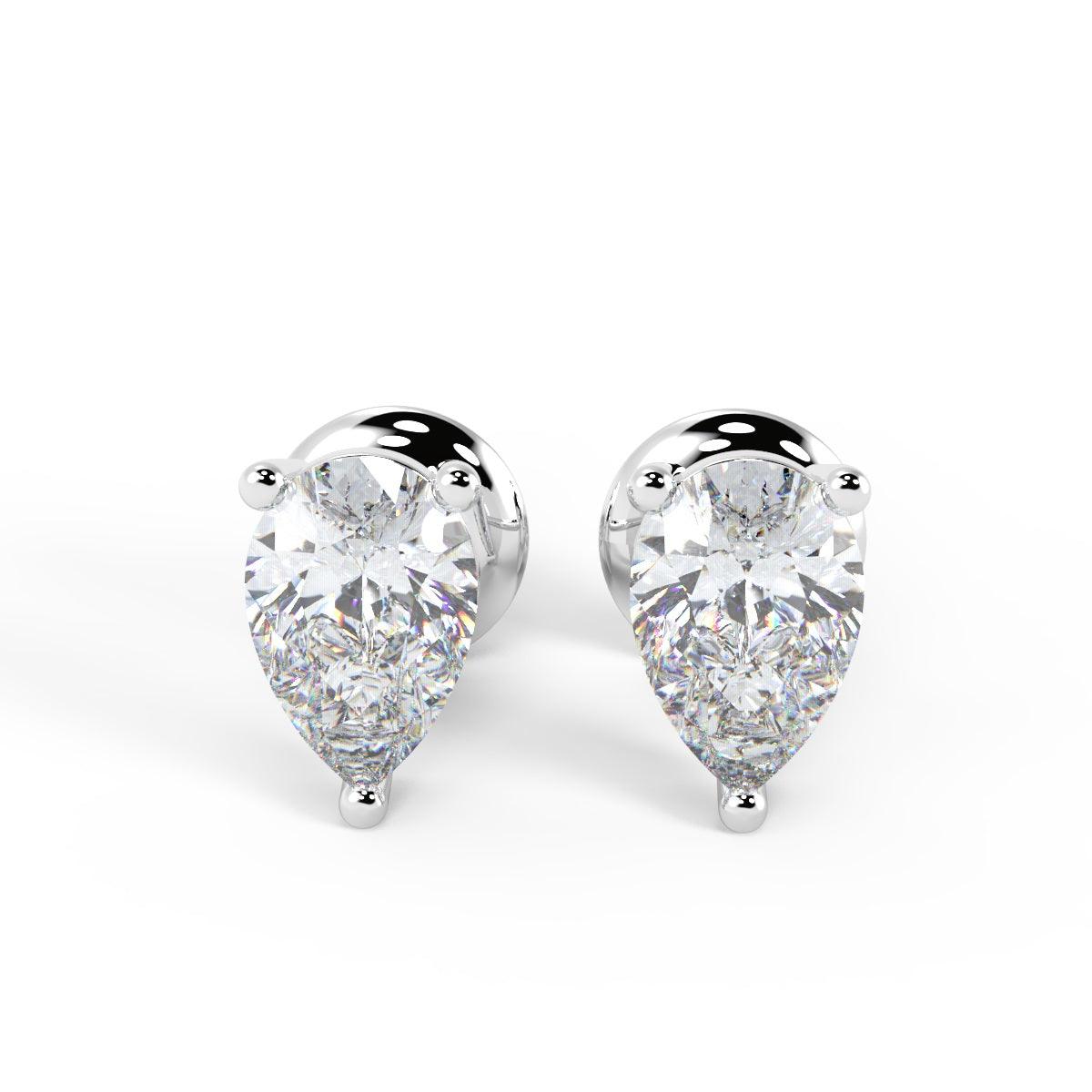 Best Quality D/VS Lab Grown Pear Diamond Stud Earrings in White Gold - 0.75Ct - 2.00ct