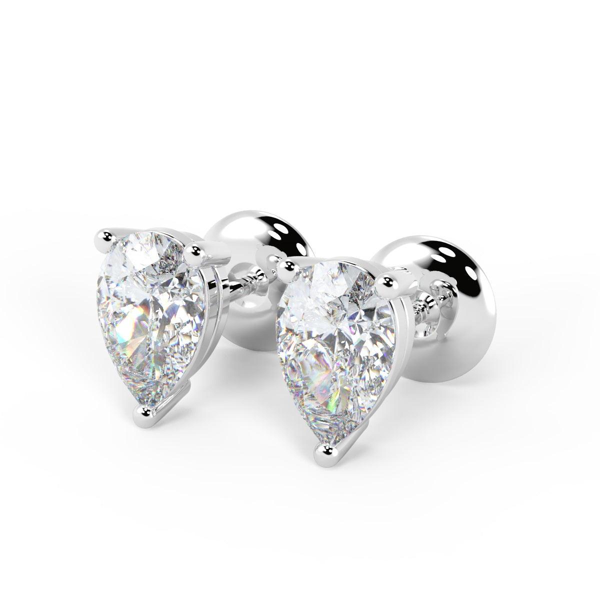 Best Quality D/VS Lab Grown Pear Diamond Stud Earrings in White Gold - 0.75Ct - 2.00ct