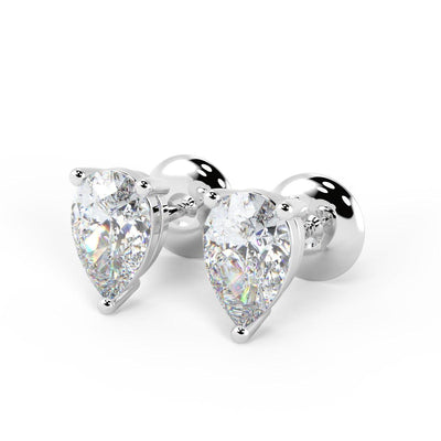 Best Quality D/VS Lab Grown Pear Diamond Stud Earrings in 18k White Gold - 0.75Ct - 2.00ct