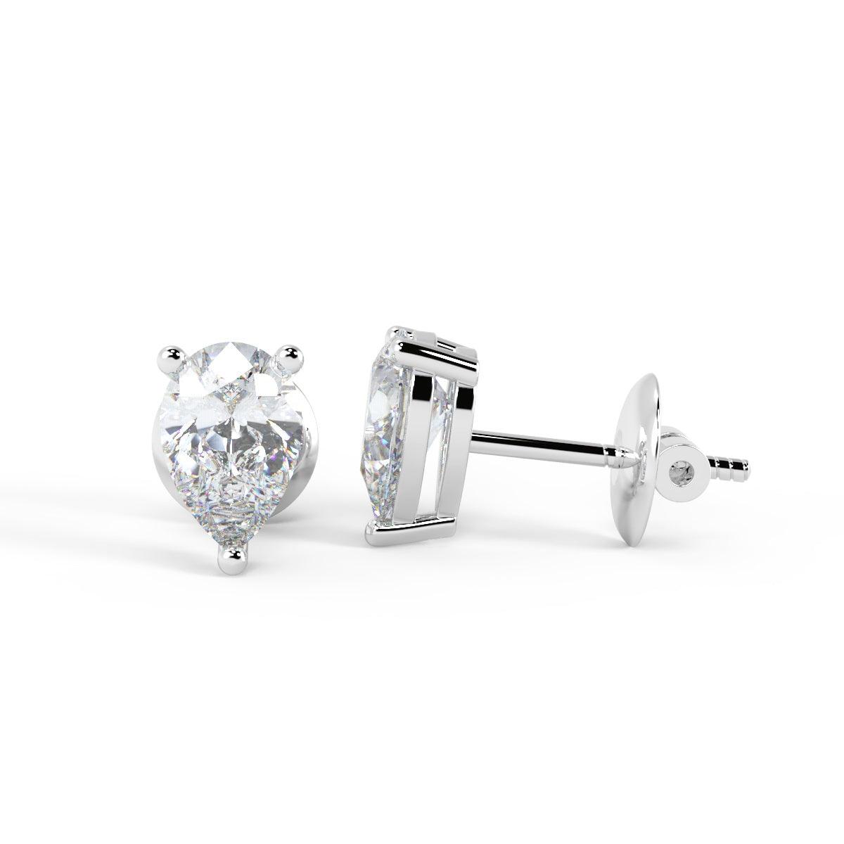 Best Quality D/VS Lab Grown Pear Diamond Stud Earrings in White Gold - 0.75Ct - 2.00ct