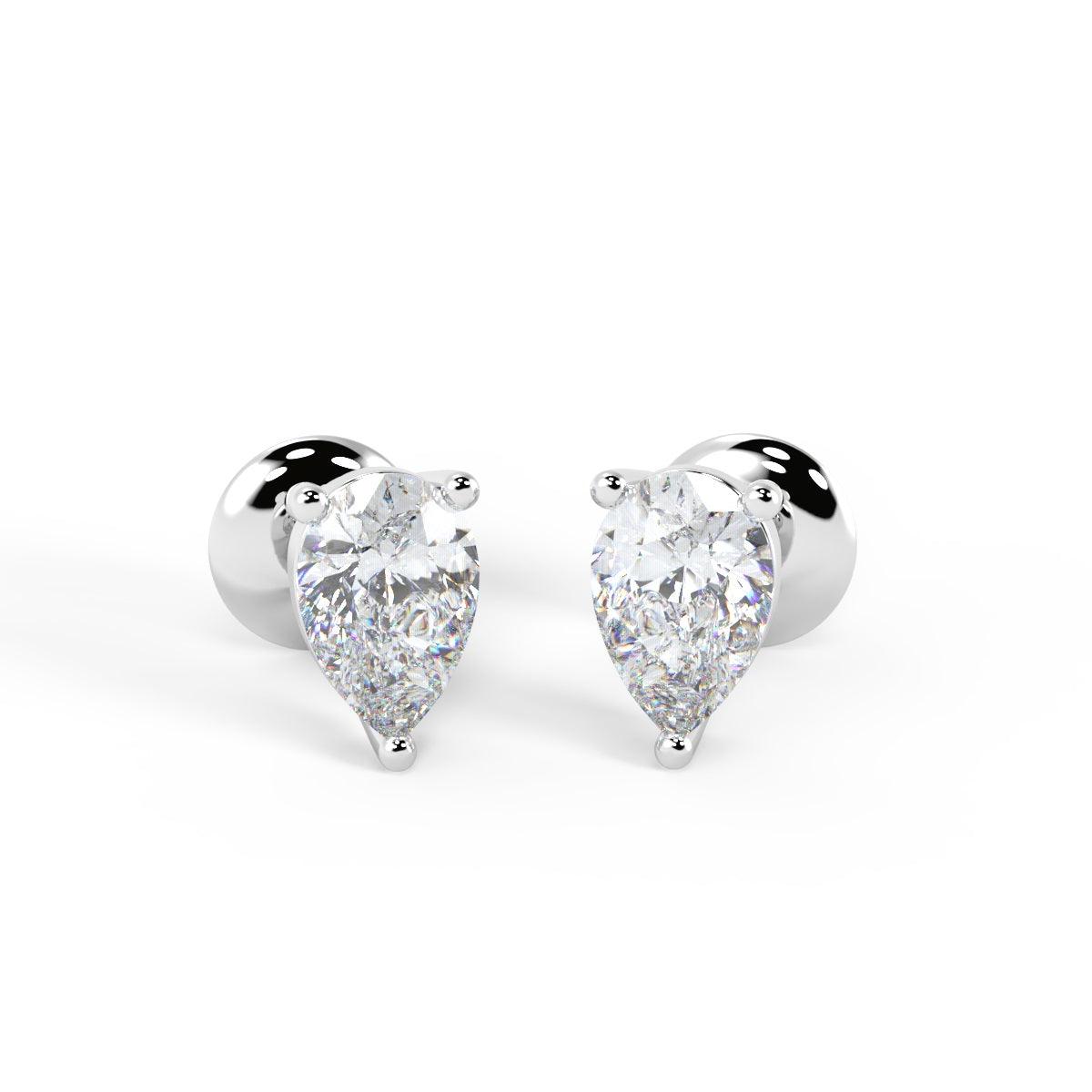 Best Quality D/VS Lab Grown Pear Diamond Stud Earrings in White Gold - 0.75Ct - 2.00ct
