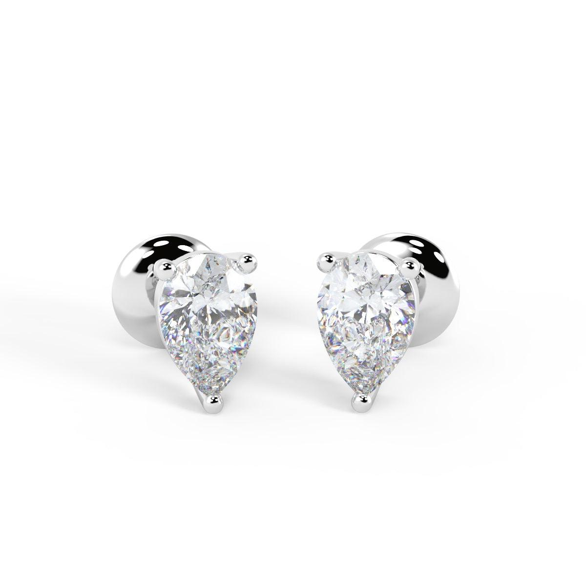 Best Quality D/VS Lab Grown Pear Diamond Stud Earrings in 18k White Gold - 0.75Ct - 2.00ct