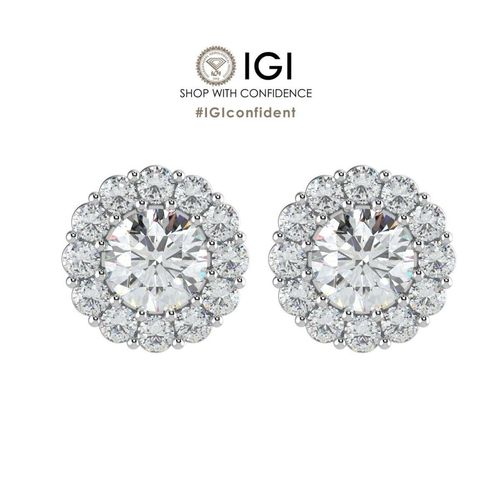 Certified 2.50Ct E/VS Round Lab Diamond Halo Earrings Crafted in 18K White Gold