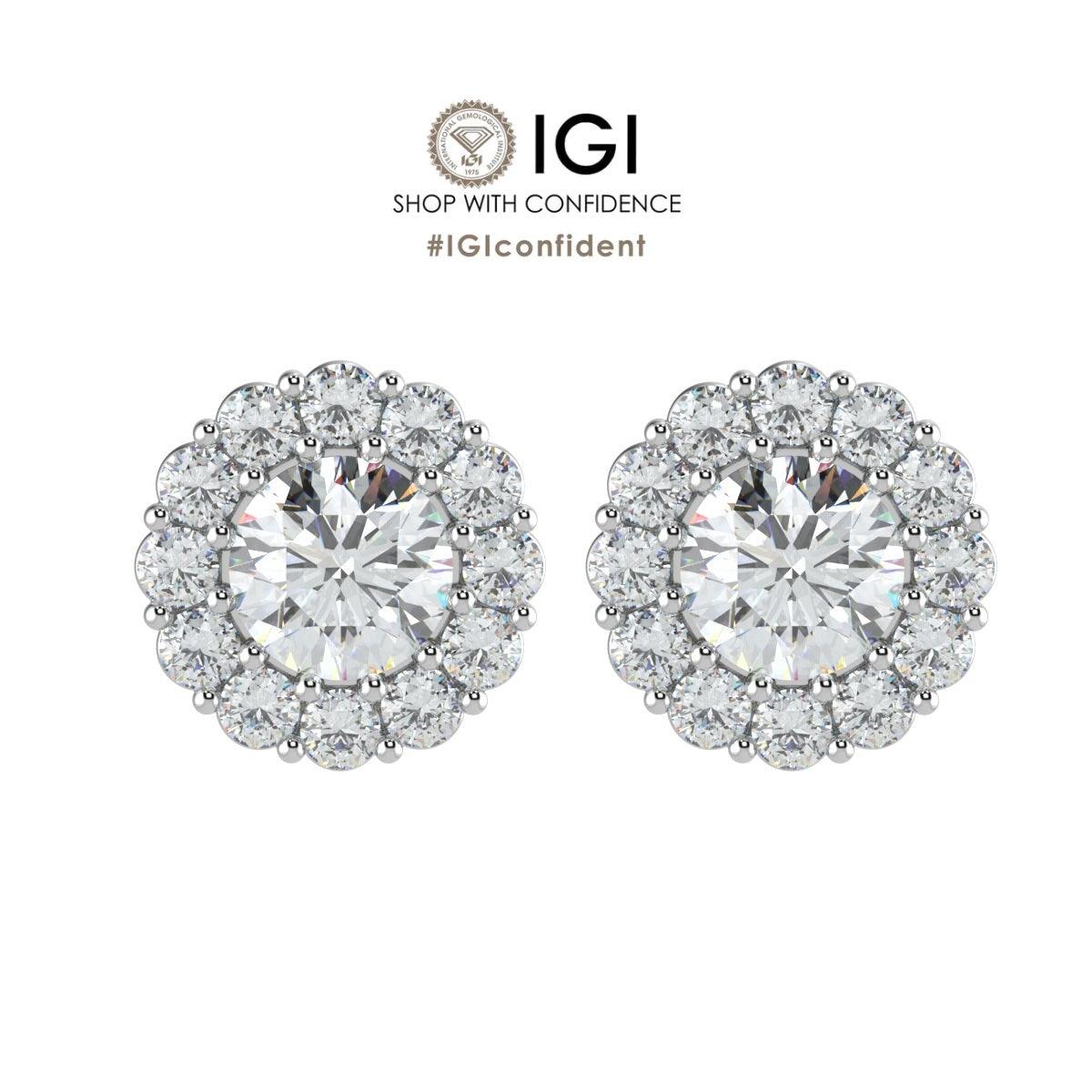 Certified 2.50Ct E/VS Round Lab Diamond Halo Earrings Crafted in 18K White Gold