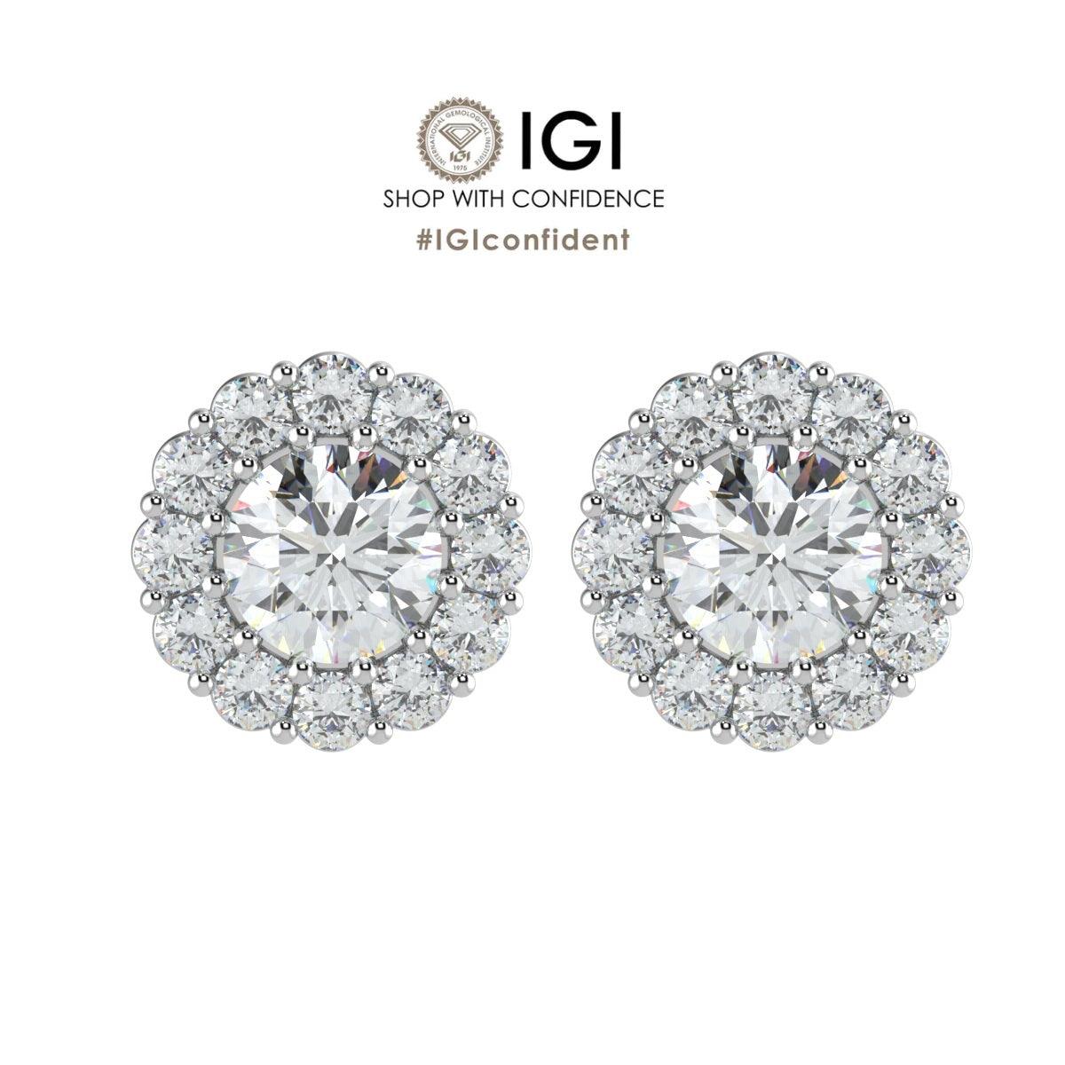 Certified 1.50Ct E/VS Round Halo Diamond Stud Earrings Crafted in 18K White Gold