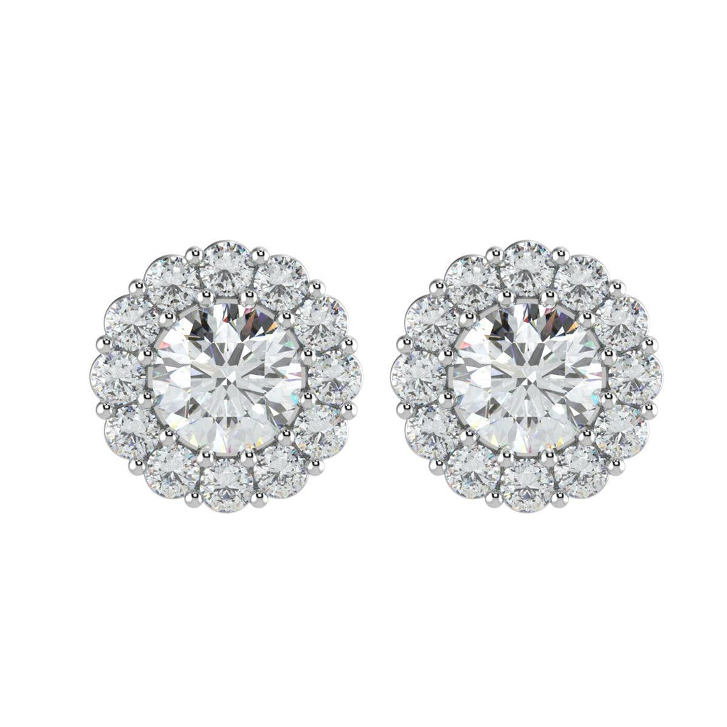 Certified 2.50Ct E/VS Round Lab Diamond Halo Earrings Crafted in 18K White Gold