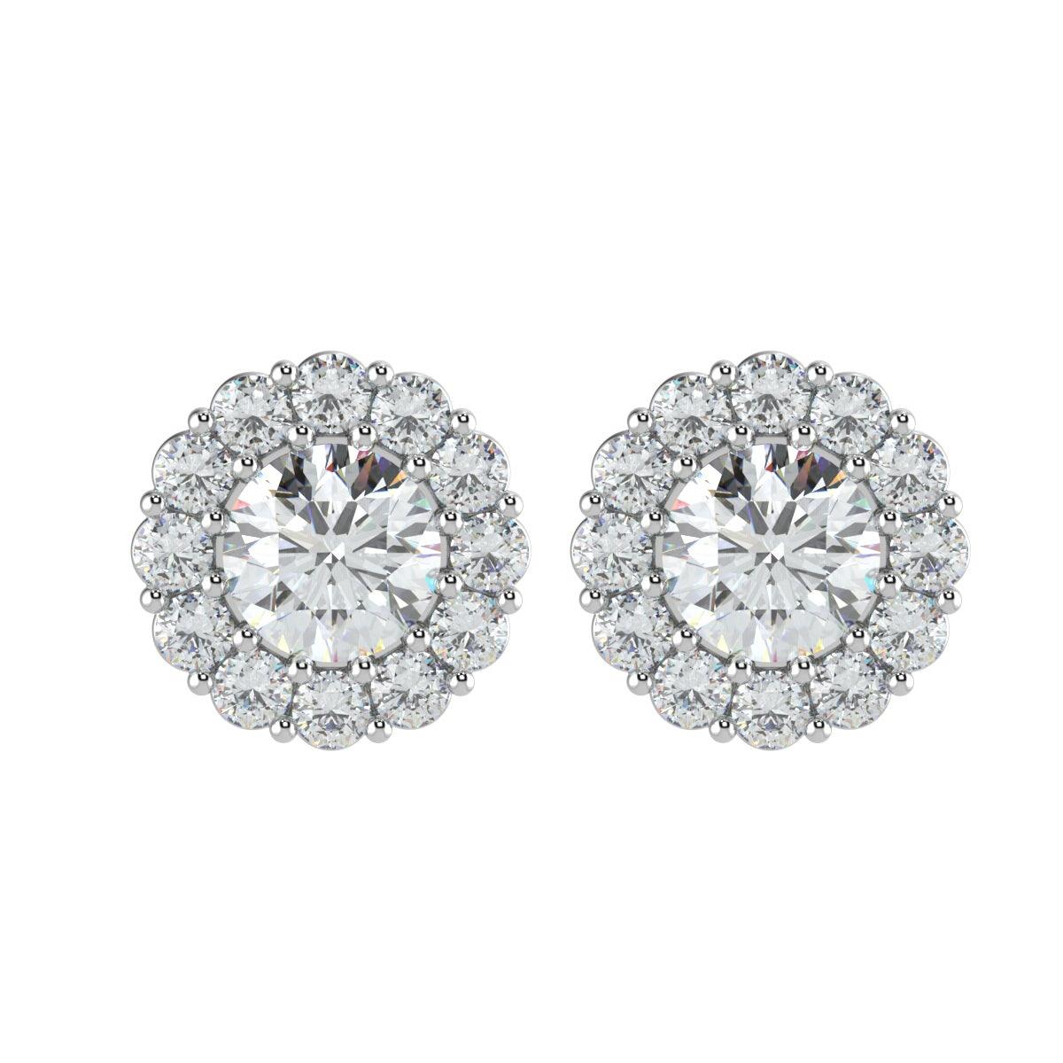Certified 2.50Ct E/VS Round Lab Diamond Halo Earrings Crafted in 18K White Gold