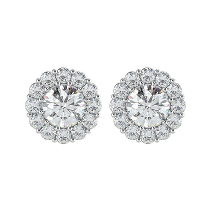 Certified 1.50Ct E/VS Round Halo Diamond Stud Earrings Crafted in 18K White Gold