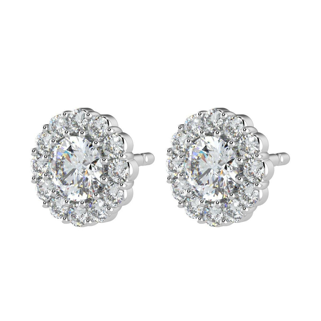 Certified 2.50Ct E/VS Round Lab Diamond Halo Earrings Crafted in 18K White Gold