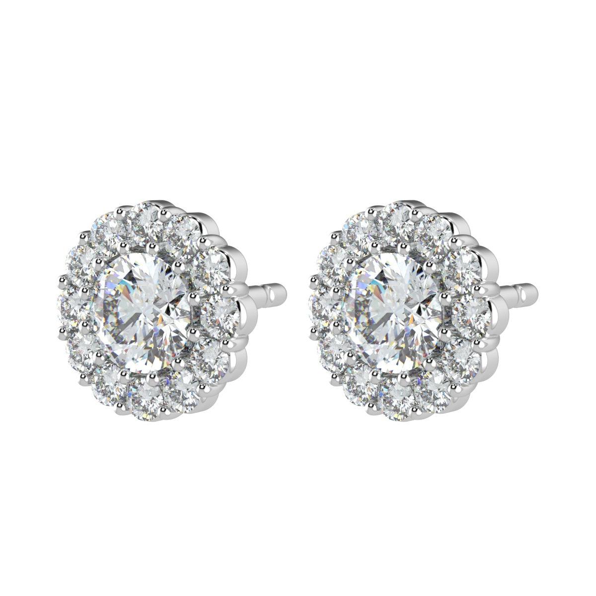 Certified 2.50Ct E/VS Round Lab Diamond Halo Earrings Crafted in 18K White Gold
