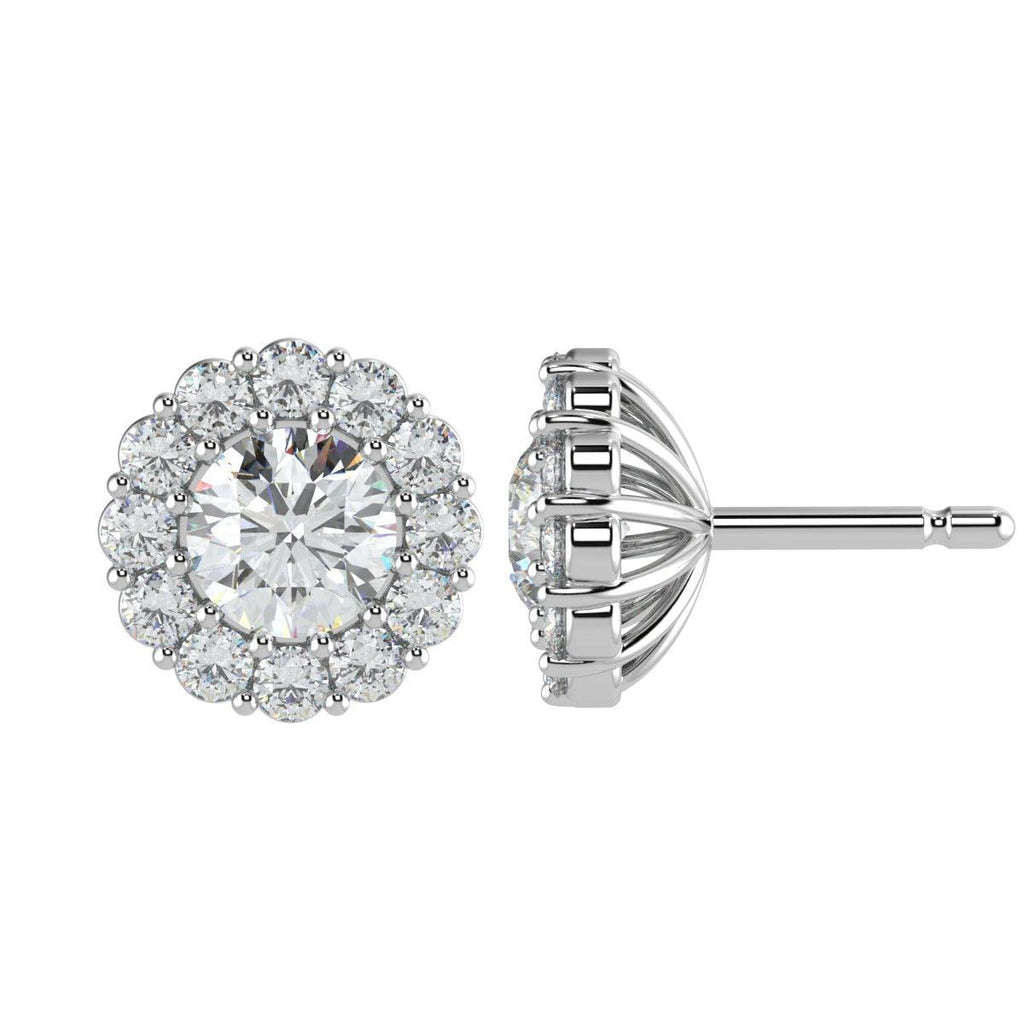 Certified 2.50Ct E/VS Round Lab Diamond Halo Earrings Crafted in 18K White Gold