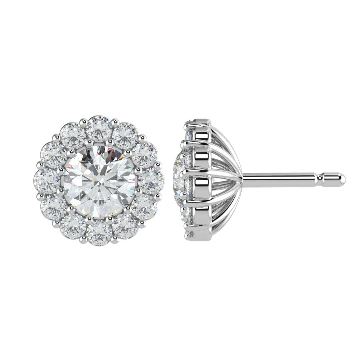 Certified 2.50Ct E/VS Round Lab Diamond Halo Earrings Crafted in 18K White Gold