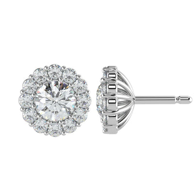 Certified 1.50Ct E/VS Round Halo Diamond Stud Earrings Crafted in 18K White Gold