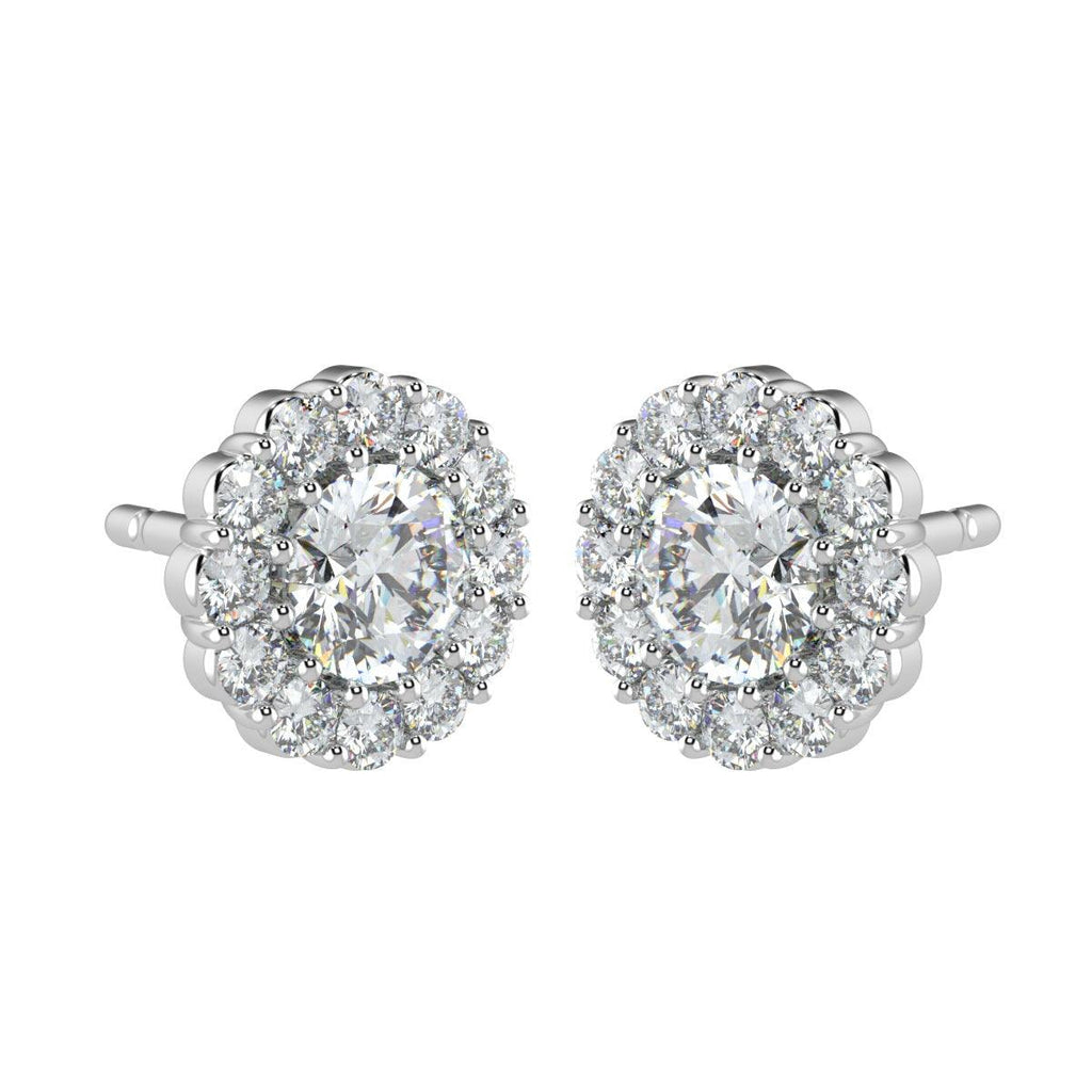 Certified 2.50Ct E/VS Round Lab Diamond Halo Earrings Crafted in 18K White Gold