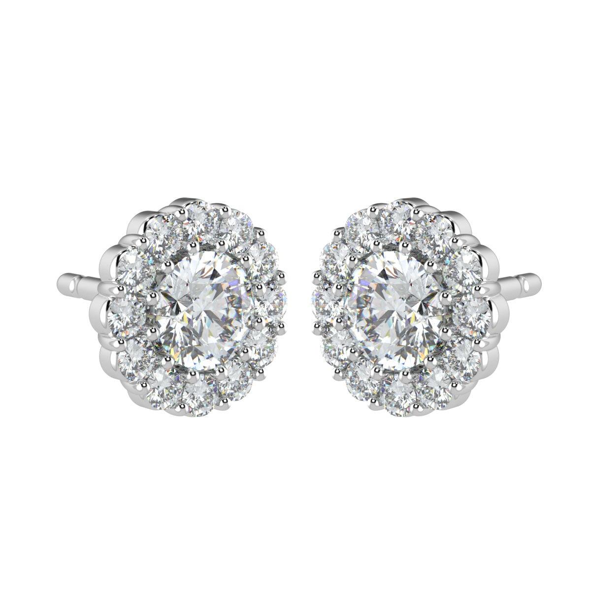 Certified 2.50Ct E/VS Round Lab Diamond Halo Earrings Crafted in 18K White Gold