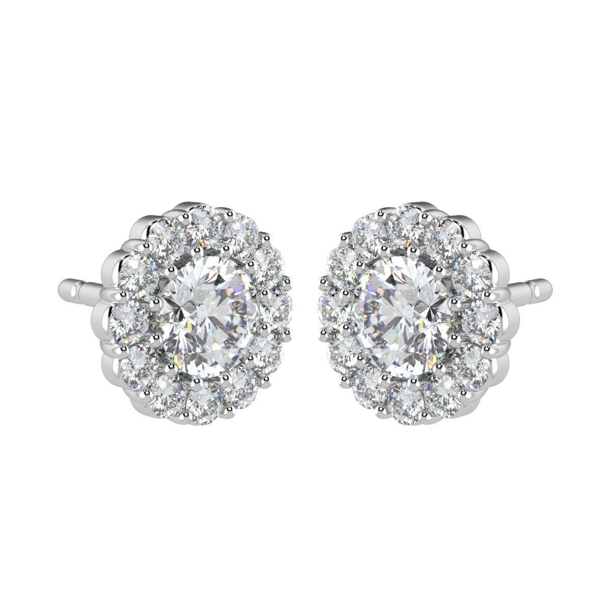 Certified 1.50Ct E/VS Round Halo Diamond Stud Earrings Crafted in 18K White Gold