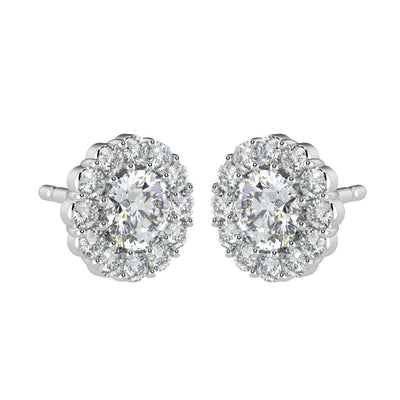 Certified 1.50Ct E/VS Round Halo Diamond Stud Earrings Crafted in 18K White Gold