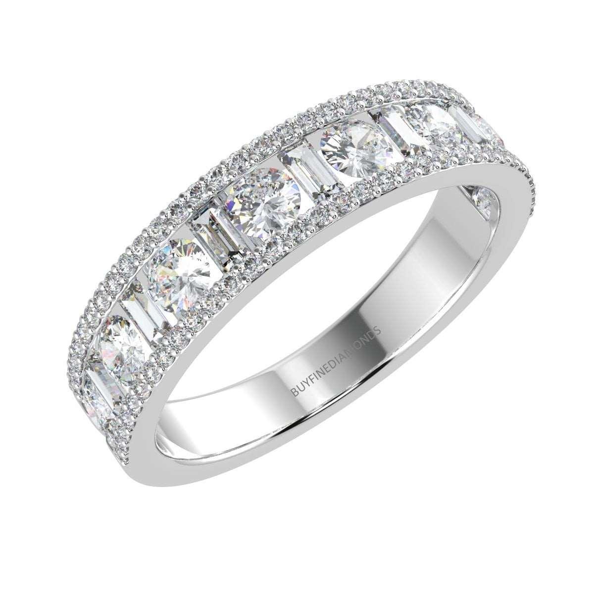 3 Row Baguette and Round Diamond Half Eternity Ring in Platinum & 18k Gold 1.00ct - 2.00ct