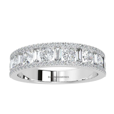 3 Row Baguette and Round Diamond Half Eternity Ring in Platinum & 18k Gold 1.00ct - 2.00ct