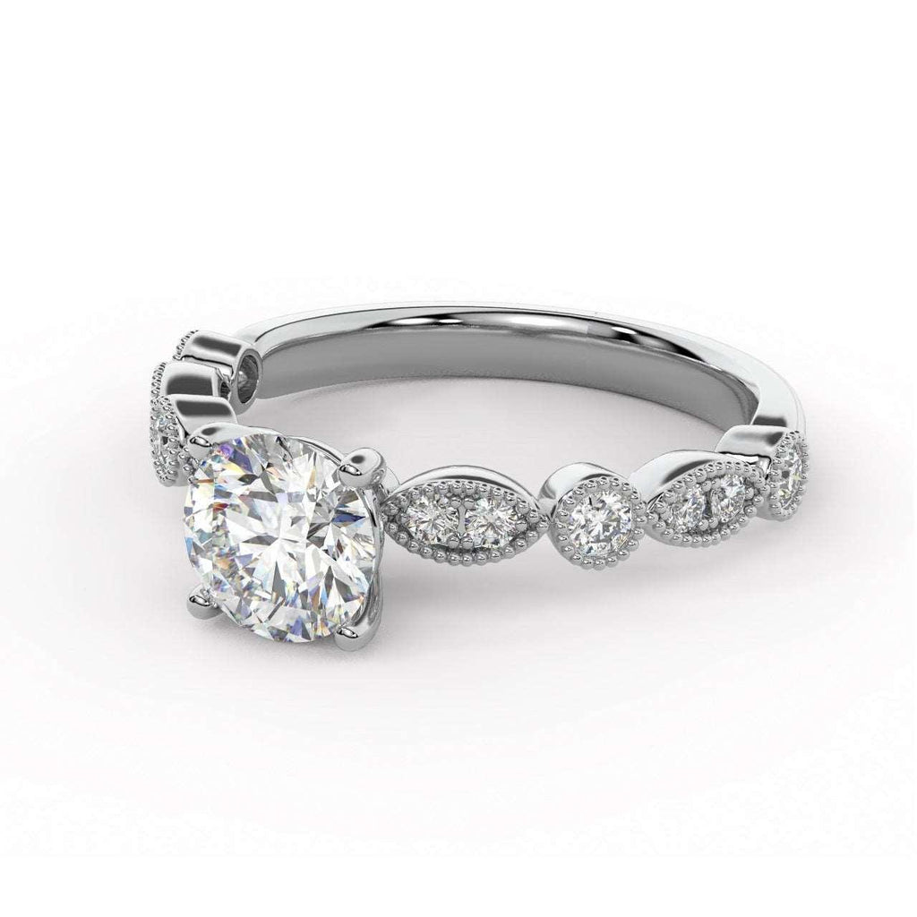 Antique Bezel And Pave Set Diamond Engagement Ring - Miligrain on Edges