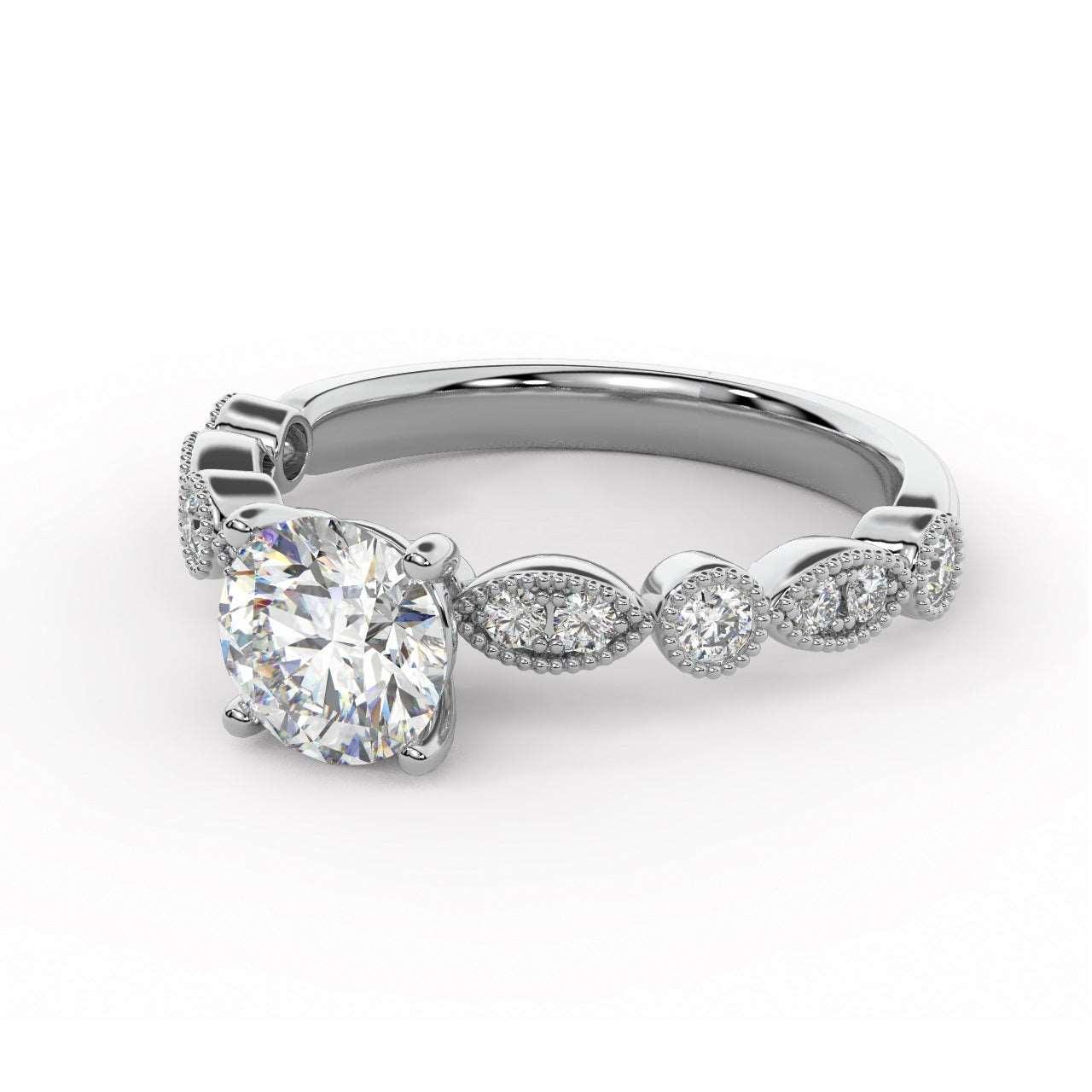 Antique Bezel And Pave Set Diamond Engagement Ring - Miligrain on Edges