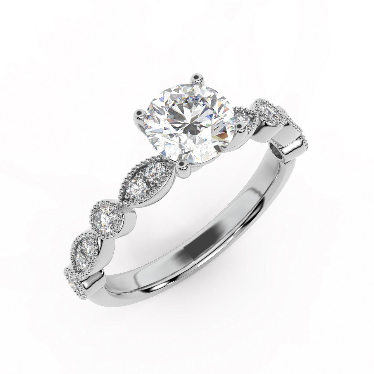 Exception White D/VS 2.25Ct Round Diamond Engagement Ring in 18k Gold / Platinum