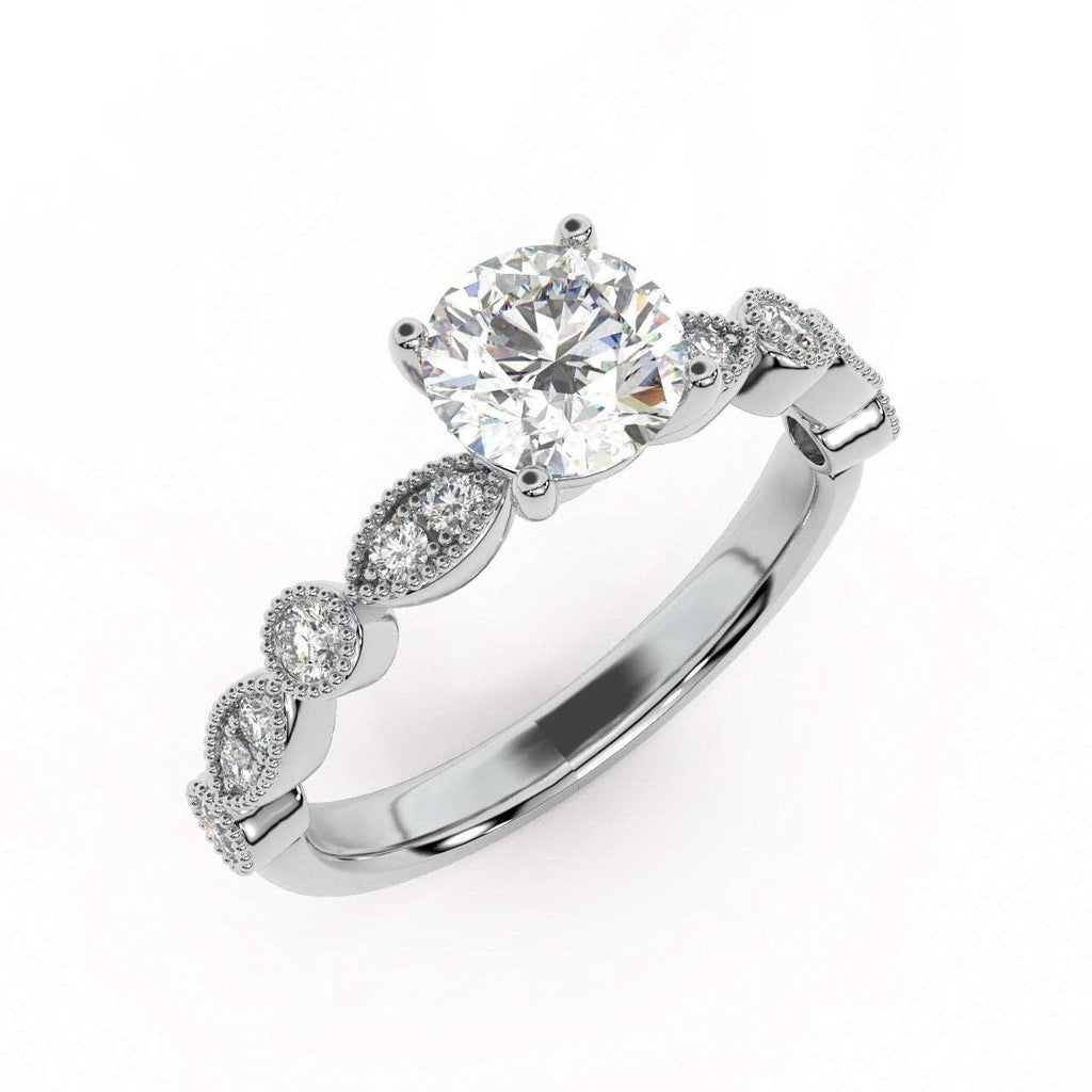 Antique Bezel And Pave Set Diamond Engagement Ring - Miligrain on Edges