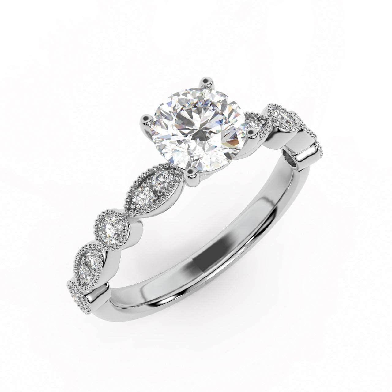 Antique Bezel And Pave Set Diamond Engagement Ring - Miligrain on Edges