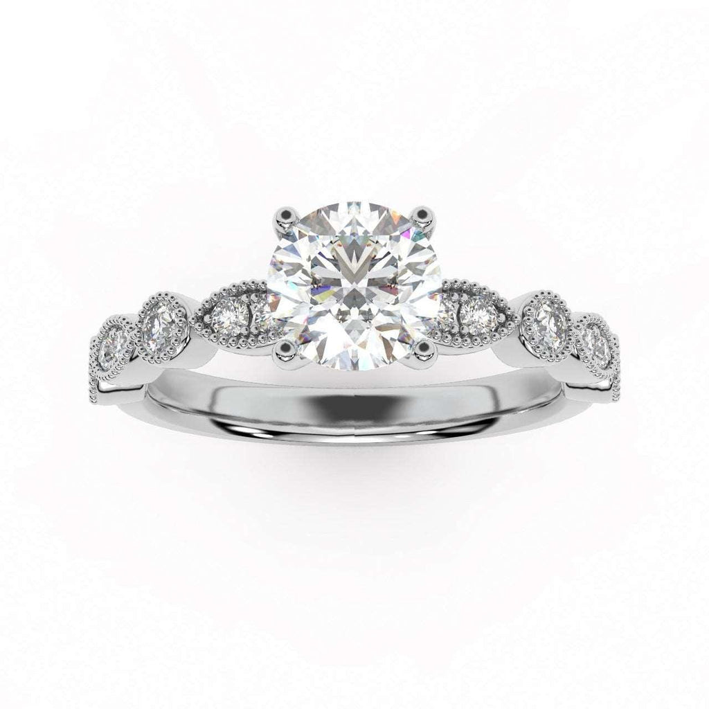 Antique Bezel And Pave Set Diamond Engagement Ring - Miligrain on Edges