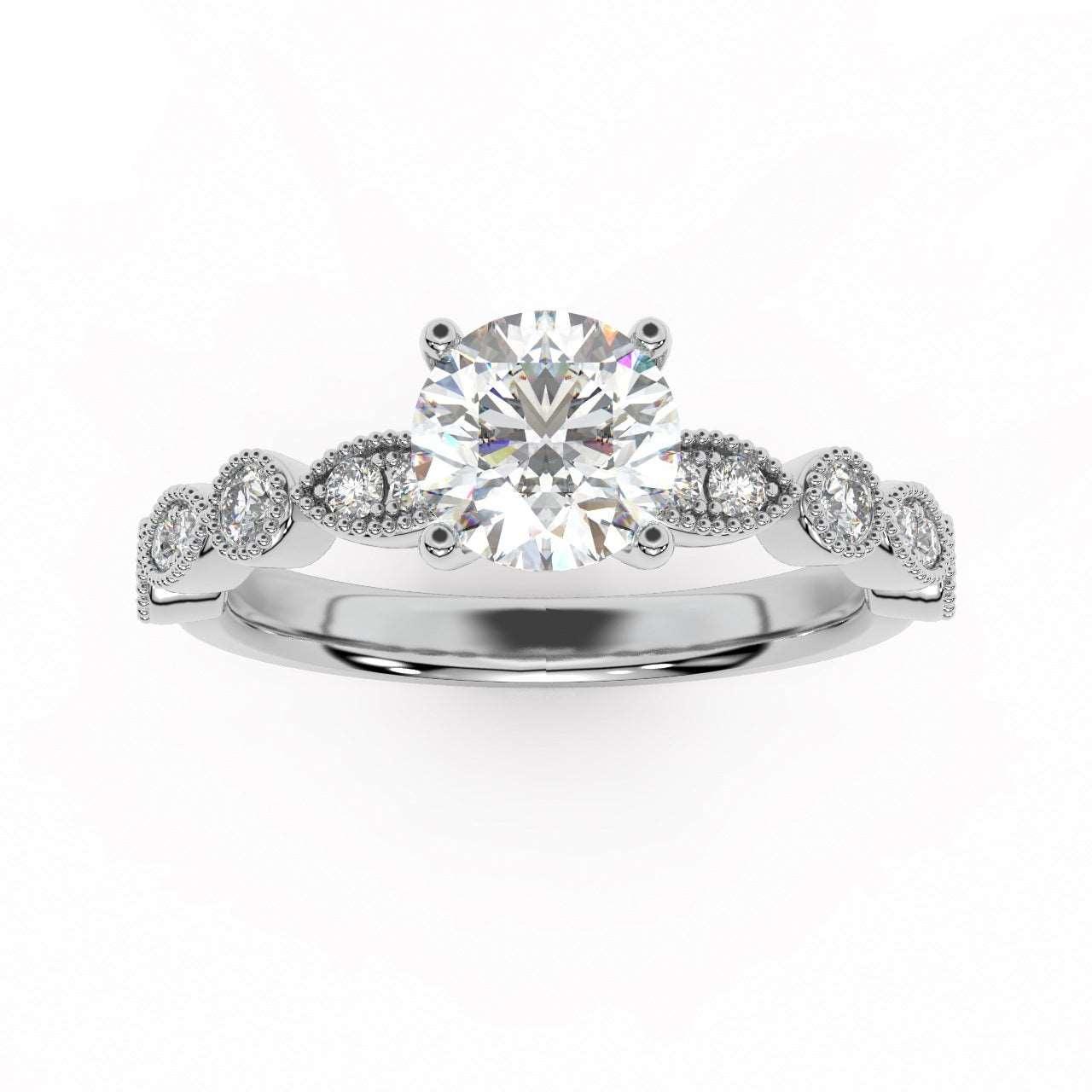 Antique Bezel And Pave Set Diamond Engagement Ring - Miligrain on Edges
