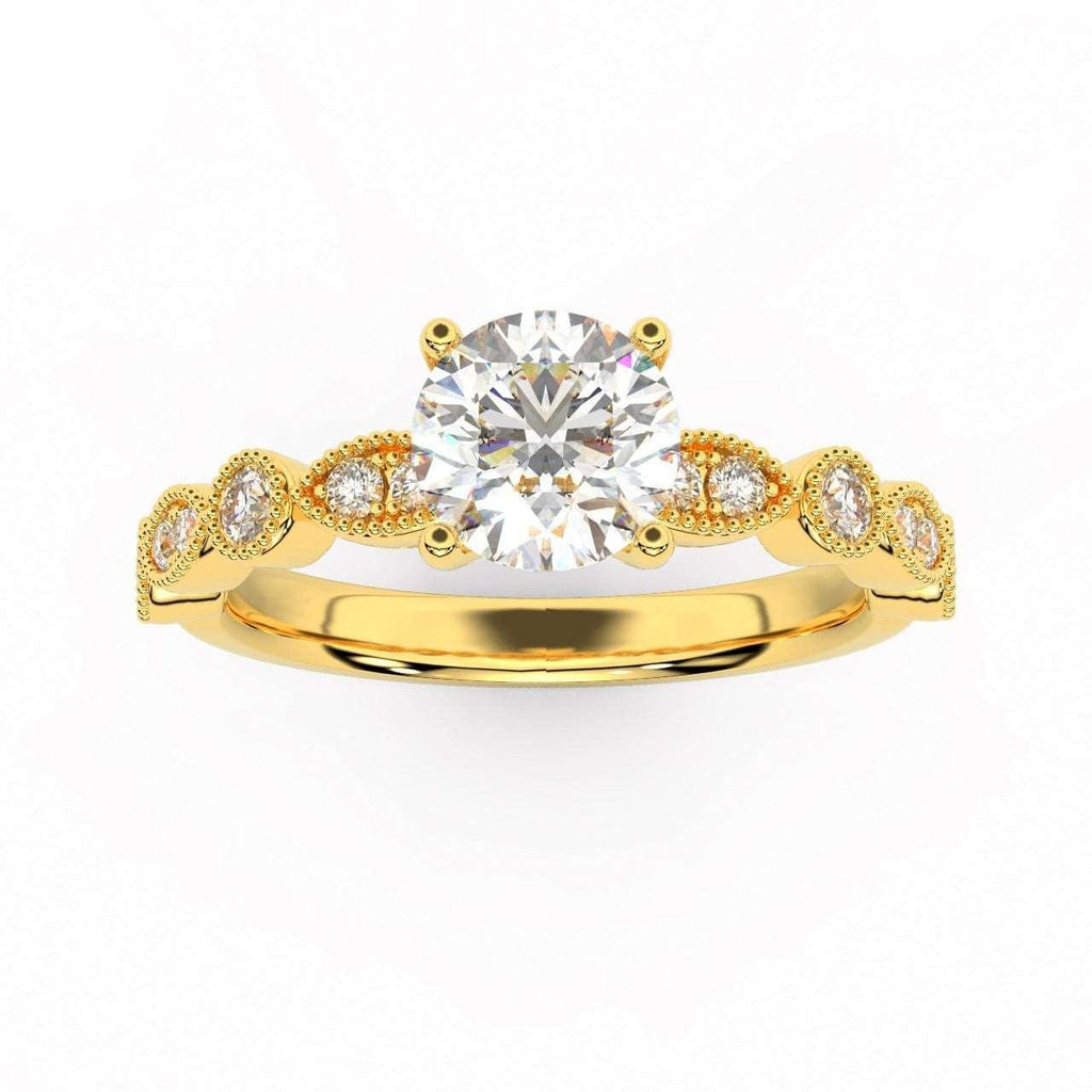 Antique Bezel And Pave Set Diamond Engagement Ring - Miligrain on Edges