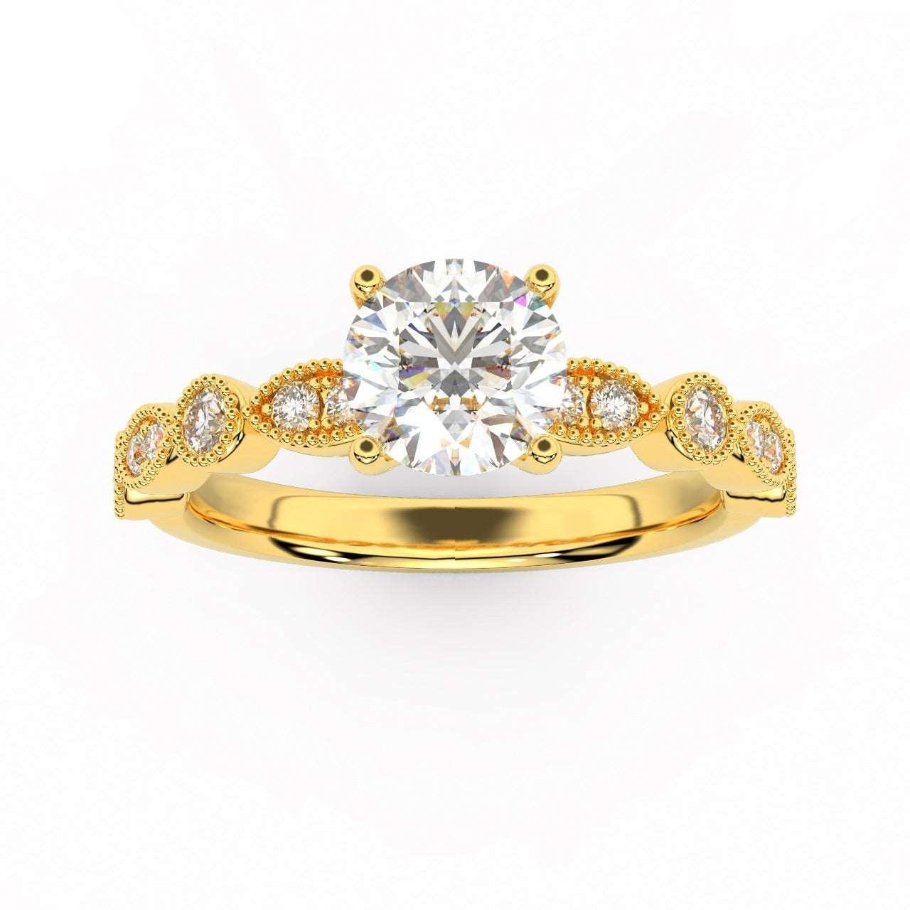 Antique Bezel And Pave Set Diamond Engagement Ring - Miligrain on Edges
