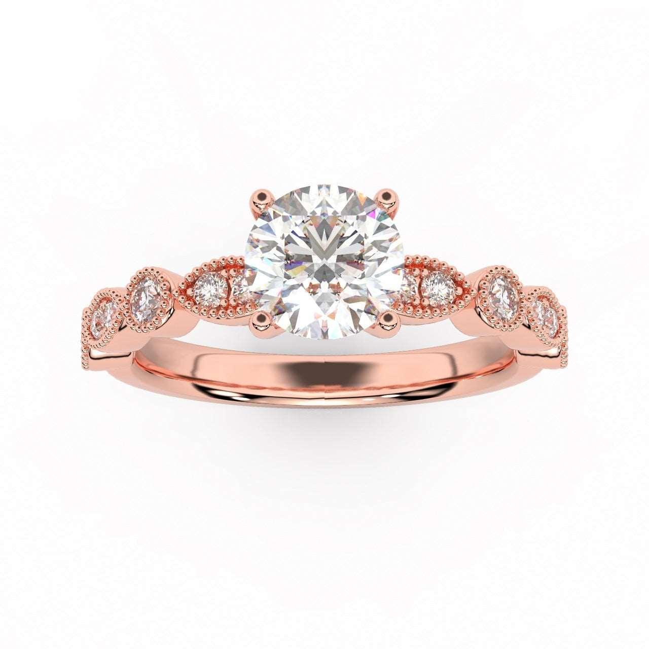 Antique Bezel And Pave Set Diamond Engagement Ring - Miligrain on Edges