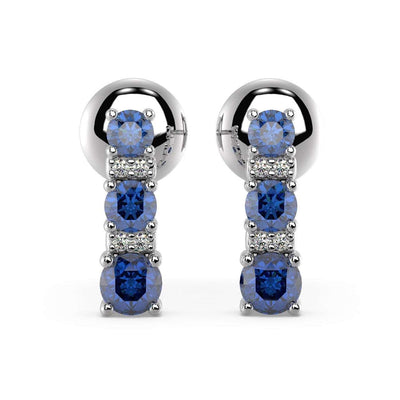 100% Natural 0.50 Carat Sapphire & Diamond Tower Earrings, White & Yellow Gold