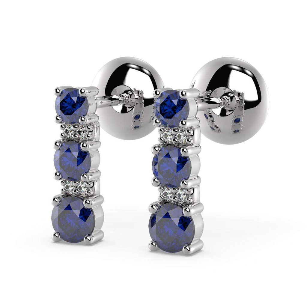 100% Natural 0.50 Carat Sapphire & Diamond Tower Earrings, White & Yellow Gold