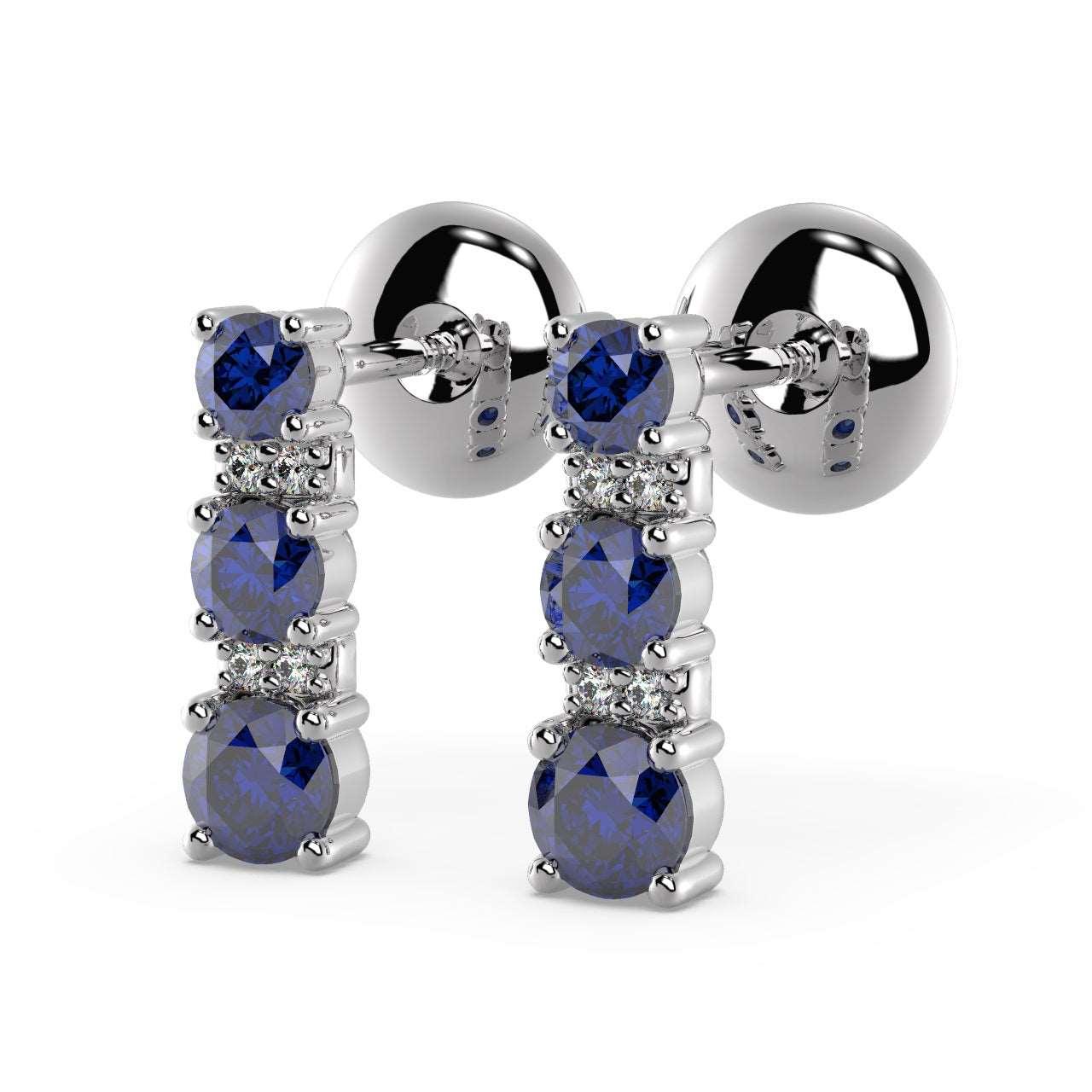 100% Natural 0.50 Carat Sapphire & Diamond Tower Earrings, White & Yellow Gold