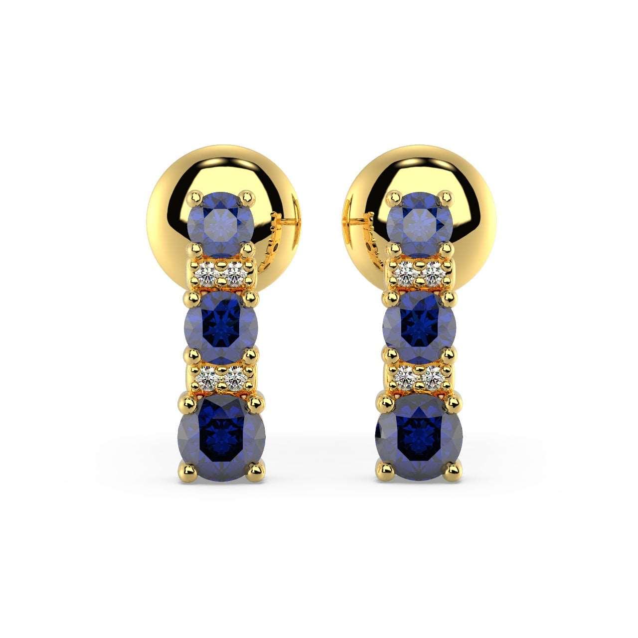 100% Natural 0.50 Carat Sapphire & Diamond Tower Earrings, White & Yellow Gold