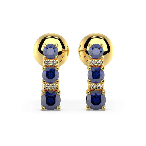 100% Natural 0.50 Carat Sapphire & Diamond Tower Earrings, White & Yellow Gold