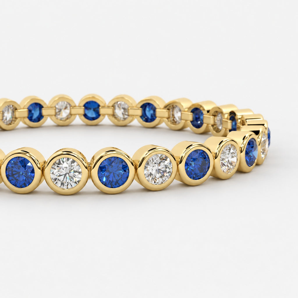 6.00ct Round Sapphire & Diamond Tennis Bracelet - White Gold (Angle View 8)