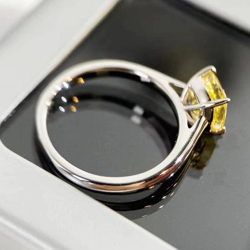 Certified 1.00CT Fancy Vivid Yellow Cushion Diamond Solitaire Ring 18k White Gold