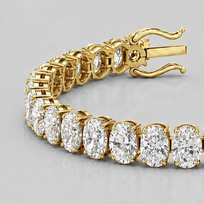 Vertical Oval Diamond Vertical Tennis Bracelet in Gold & Platinum (8Ct-30Ct)